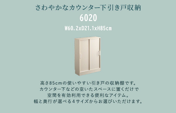 食器棚 キッチン収納 さわやかなカウンター下引き戸収納6020 FKSS-6020--WHW ホワイトウォッシュ 幅60cm・奥行20cm ホームテイスト カウンター下 引き戸 薄型 幅60cm 奥行20cm キッチン 収納 スリム 薄型収納 台所：