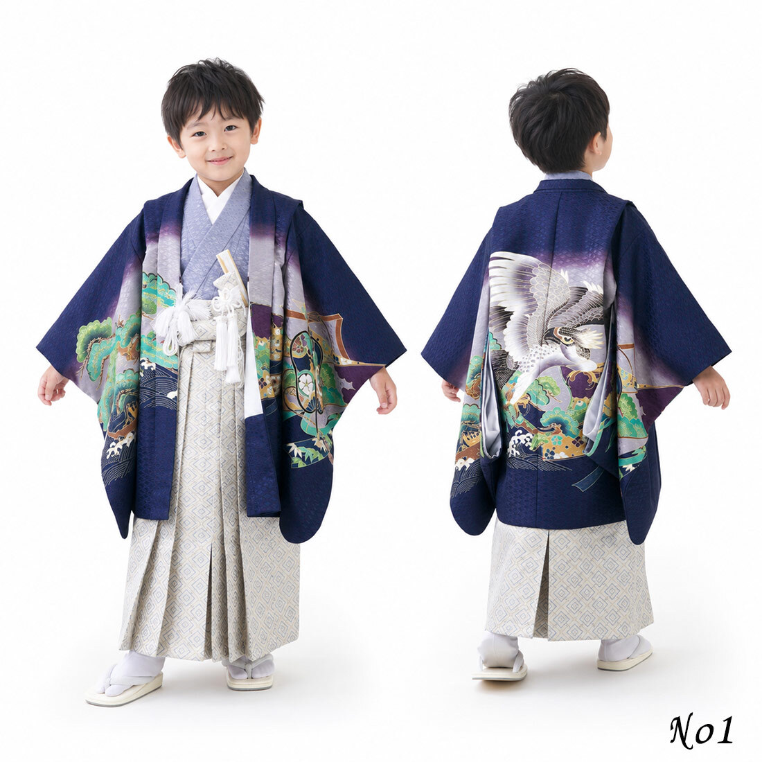 七五三 着物 男の子 5歳 袴 PO-112 購入 販売 鷹兜松 鷹 兜 男児 753 羽織袴 羽織 袴セット 男の子袴 セット 和装 レトロ 龍 子供 五歳 5才 お正月 ボーイズ