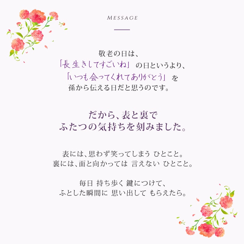 敬老の日 プレゼント 名入れ キーホルダー 両面刻印 イラスト5種 メッセージ自由刻印 おじいちゃん おばあちゃん 祖父 祖母 孫から 名入れ無料 送料無料 PUレザー キーリング 実用的 男性 女性 70代 80代 オリジナルパッケージ付 ギフト