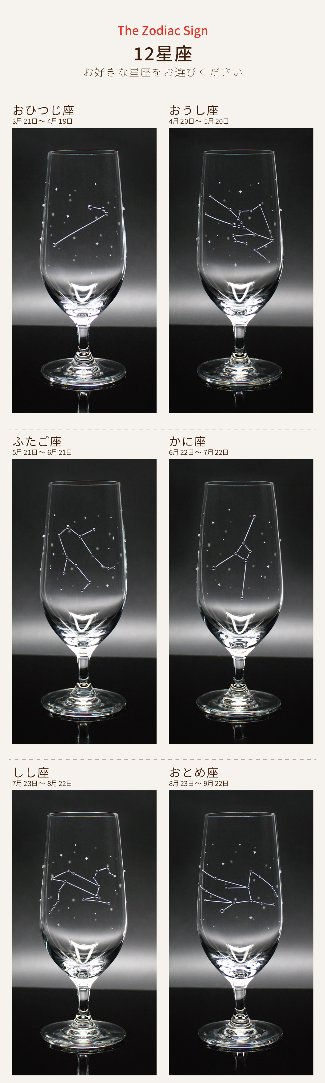 星座のグラス 「ラインストーンきらめく 12星座のタンブラーグラス／ペアセット 」