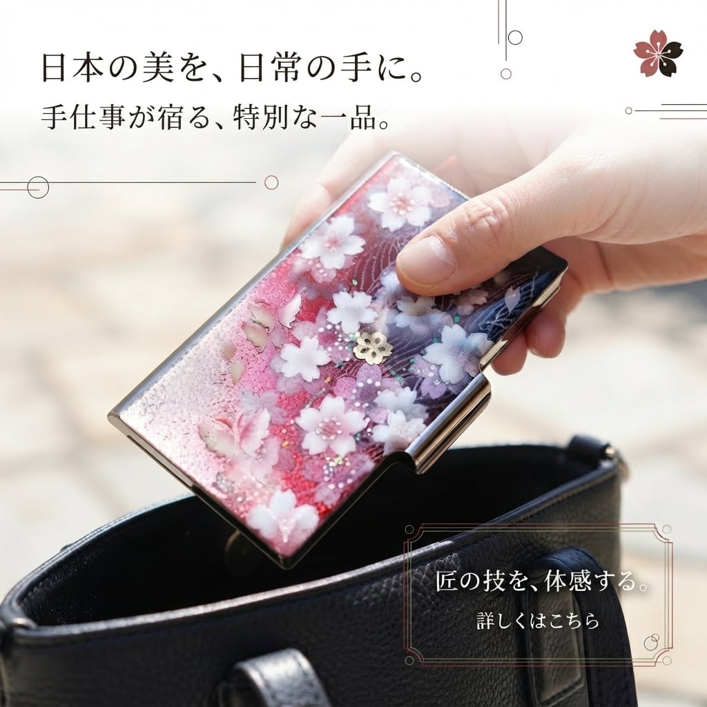 名刺入れ『間』和柄 和風 カードケース 夜桜 伝統工芸 職人 手作り 名入れ 記念日 誕生日 ギフト 送料無料 和風 ハンドメイド 立体彩色 螺鈿風 20代 40代 50代 プレゼント お祝い 還暦 退職 卒業
