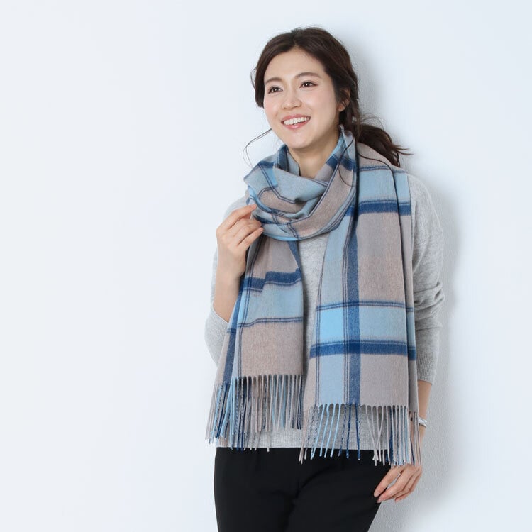 カシミヤ 100% ストール レディース 【名入れ刺繍可能】チェック柄 カシミヤ100% マフラー ストール【200cm×60cm】大判 厚手 ブリットチェック 柄 カシミヤマフラー 秋 冬 誕生日 母 ギフト プレゼント 7F (02000191r)