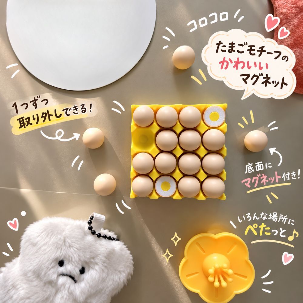 たまご マグネット 14個セット エッグトレー付き 12個 目玉焼き風 2個 冷蔵庫マグネット ミニチュア 食品サンプル風 かわいい おもしろ 雑貨 写真 メモ 固定 インテリア