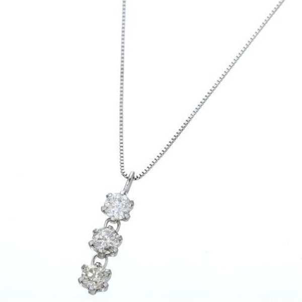ネックレス レディース ダイヤモンド 0.3ct 3ストーン ペンダント K10 ホワイトゴールド 天然ダイヤ 3連 シンプル 華奢 記念日 誕生日 プレゼント ギフト 妻 彼女