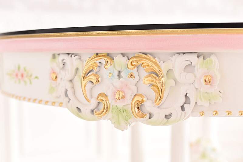 テーブル 6人用 幅160cm ダイニングテーブル 楕円形 チェア ROCOCO ダイニングセット 7点セット 160cm 楕円 ガラス付 イタリア製チェア ロココ調 姫系 猫脚 アンティーク調 ヨーロピ 新生活