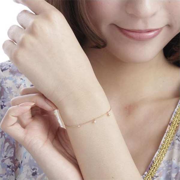 ブレスレット レディース K10 ピンクゴールド 0.15ct 3石 ダイヤモンド ダイヤ 華奢 シンプル チェーン カットボール 繊細 上品 アクセサリー プレゼント ギフト 記念日