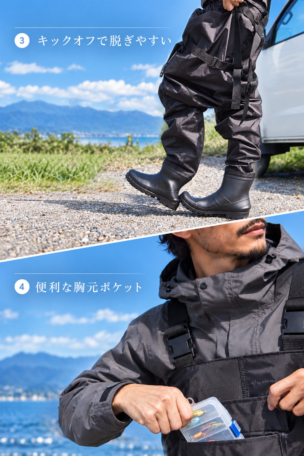 GranWalker グランウォーカー ショートブーツ チェストハイウェーダー ラジアルソール 軽量 完全防水 釣りグッズ 渓流 サーフ アウトドア用 キャンプ