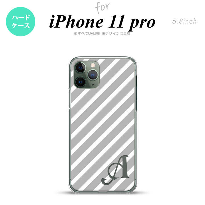 iPhone11Pro iPhone11 Pro スマホケース ハードケース ストライプ グレー 白 +アルファベット メンズ レディース nk-i11p-713i