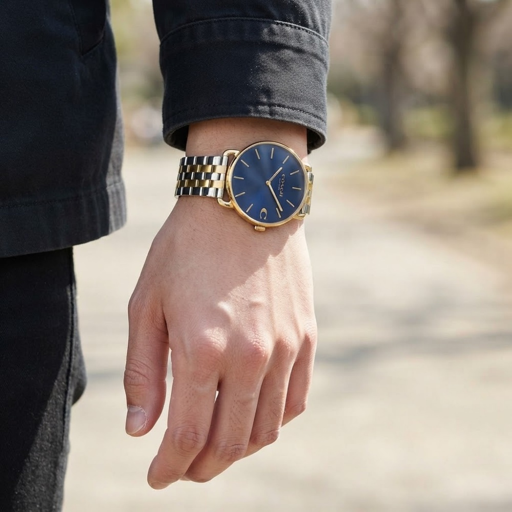 コーチ 腕時計 メンズ 正規品 5年保証 エリオット 43mm ネイビー シルバー ゴールド コンビ 上品 おしゃれ 男性 彼氏 夫 父 息子 誕生日 記念日 プレゼント ギフト 純正ショッパー付き COACH ELLIOT 成人 卒業 入学