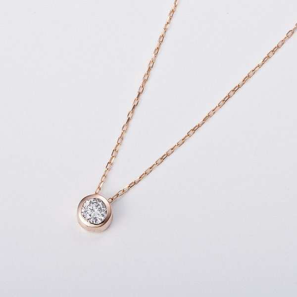 ダイヤモンド ネックレス K18PG 0.1ct フクリン ペンダント 18金 ピンクゴールド 一粒ダイヤ シンプル 華奢 レディース アクセサリー ジュエリー プレゼント ギフト 贈り物