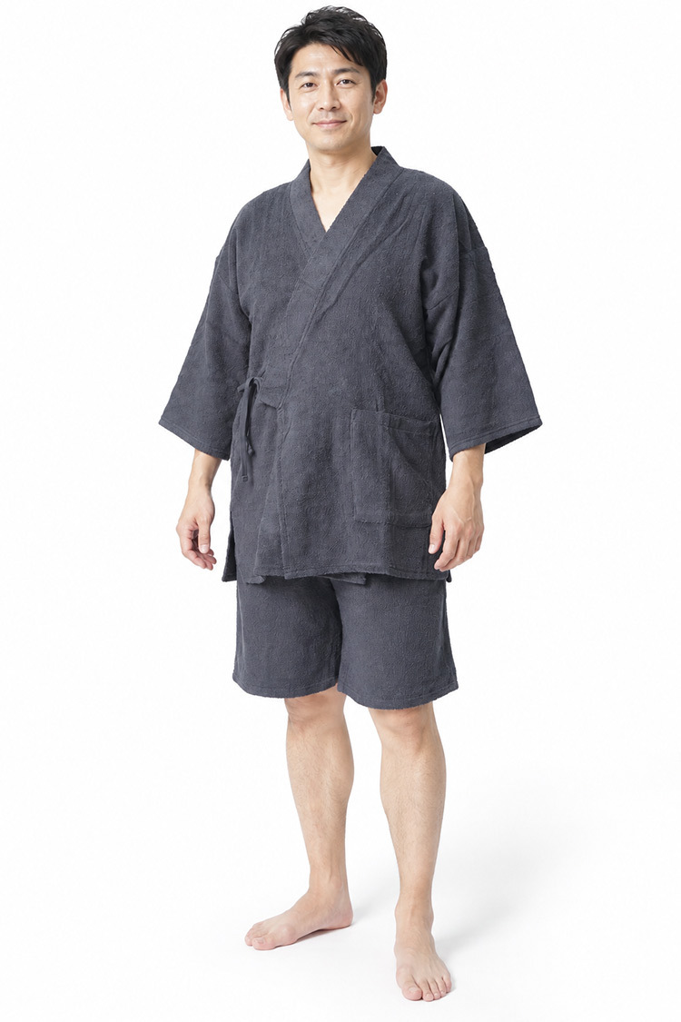 甚平 パジャマ パイル生地　M/L WA-5 ユニセックス メンズ レディース ガウン 岩盤浴 サウナウエア リラックスエア 部屋着 ペア 父の日 母の日 敬老の日 プレゼント