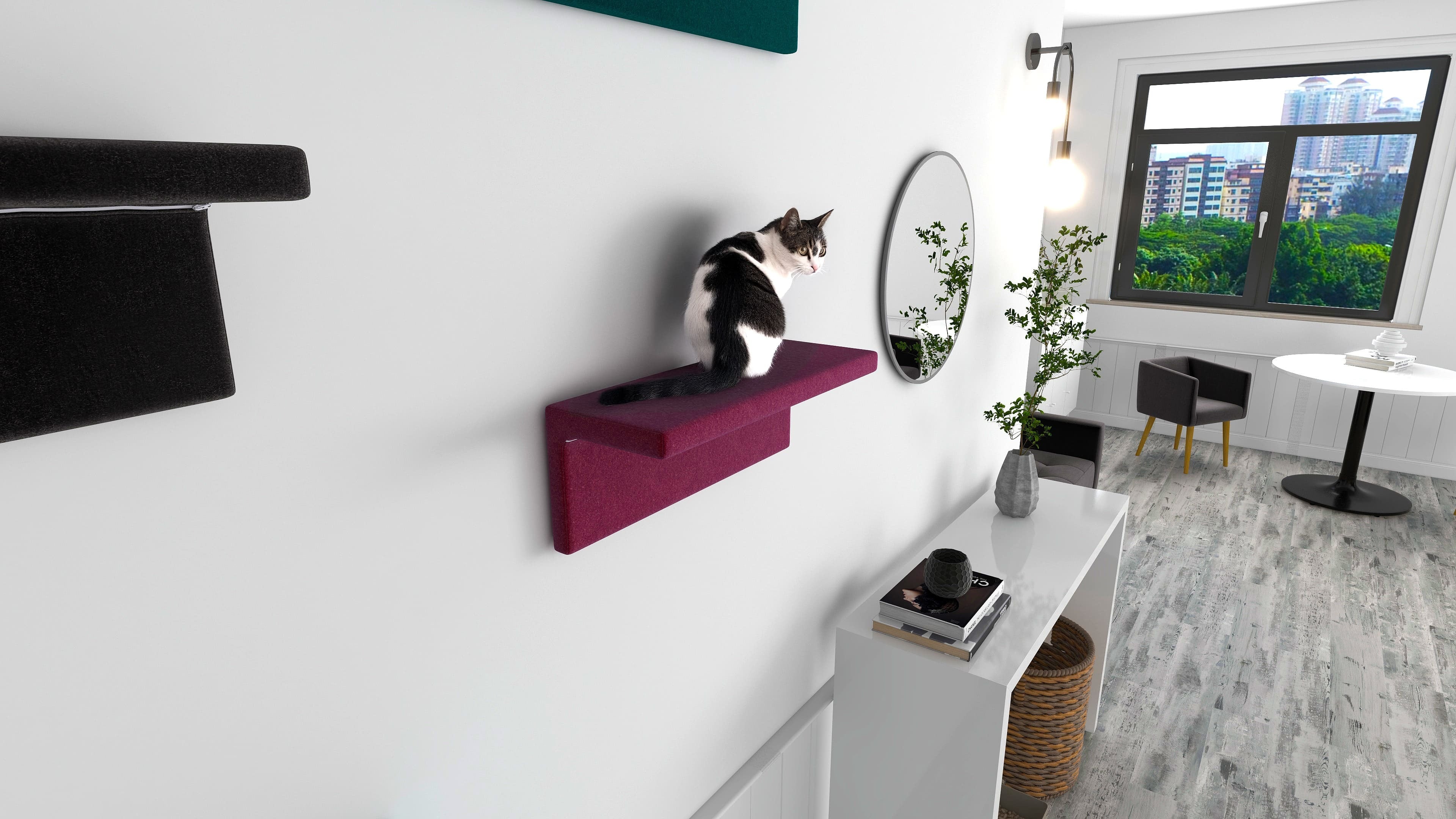 キャットウォーク 壁掛け 幅60.5cm モケット 日本製 完成品 arneco Cat Wall M キャットタワー キャットステップ 壁面収納 猫用家具 多頭飼い 運動不足対策 木製 ペット家具 猫用品 犬用品 省スペース リビング インテリア 北欧