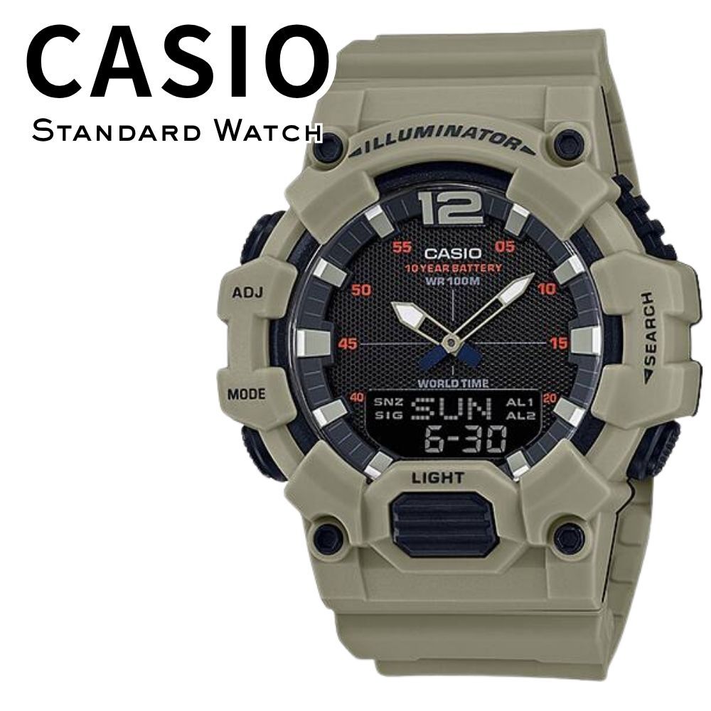 箱なし カシオ 腕時計 メンズ CASIO アナデジ カーキ サンド ベージュ 海外モデル 逆輸入 10年電池 100m防水 ワールドタイム ストップウォッチ アラーム LEDライト アウトドア スポーツ 誕生日 父の日 プレゼント ギフト 成人 卒業 入学