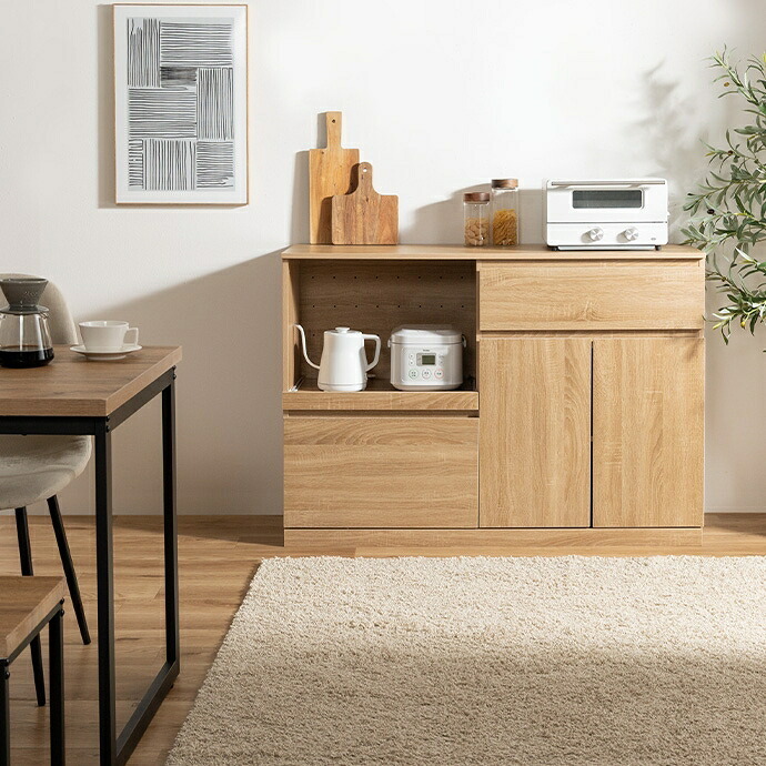 レンジ台 幅118cm×奥行40cm×高さ83.5cm キッチン ナチュラル パーティクルボード MDF メラミン 組立品 家電から食器 キッチンに必要なものを一台に集約できるワイドなレンジ台 美しく整ったキッチンづくりを叶えます ホワイトウォッシュ 新生活