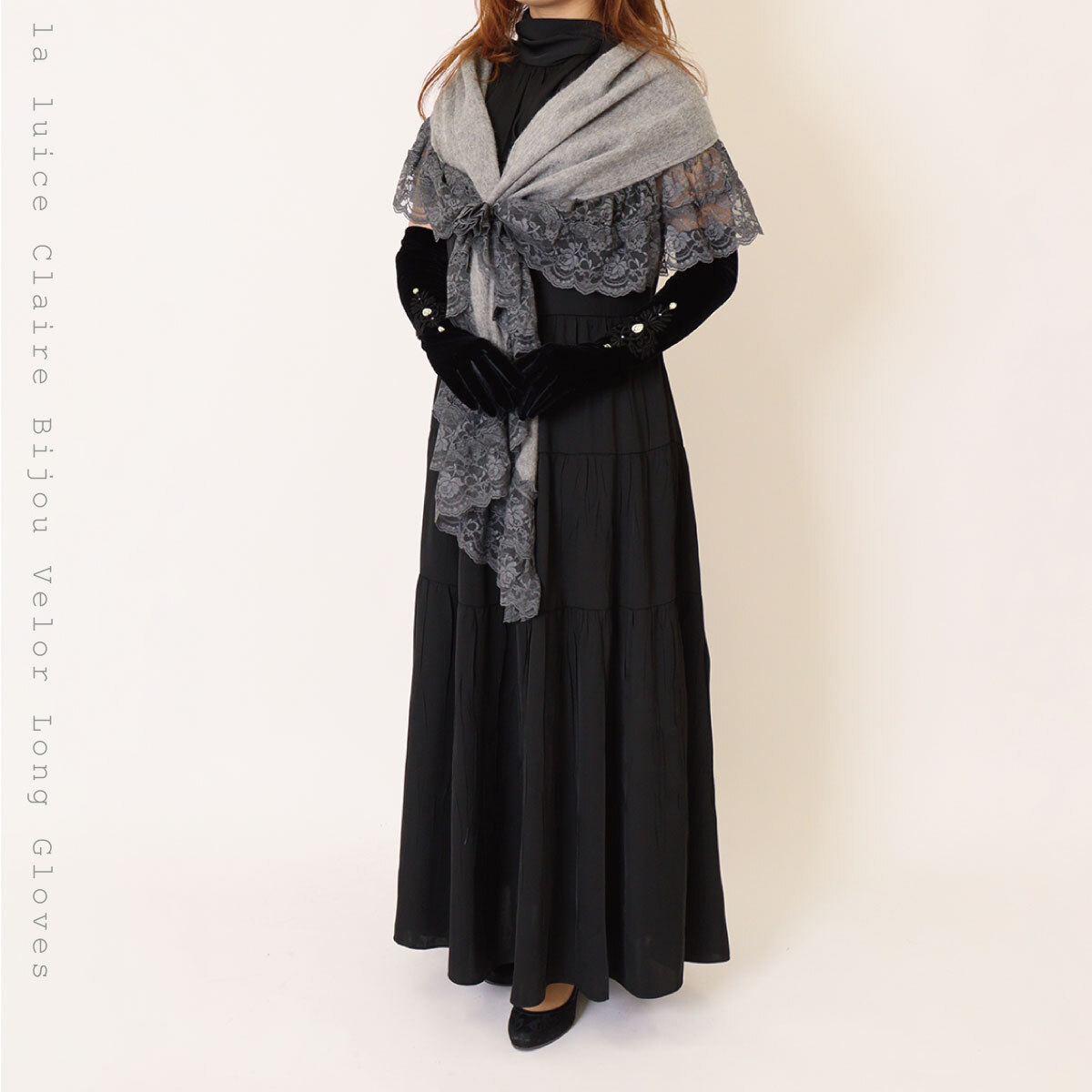 手袋 ロング レディース かわいい おしゃれ 暖かい 冬 防寒 あったか リボン レース ビジュー グローブ プレゼント【LALUICE ラルイス】
