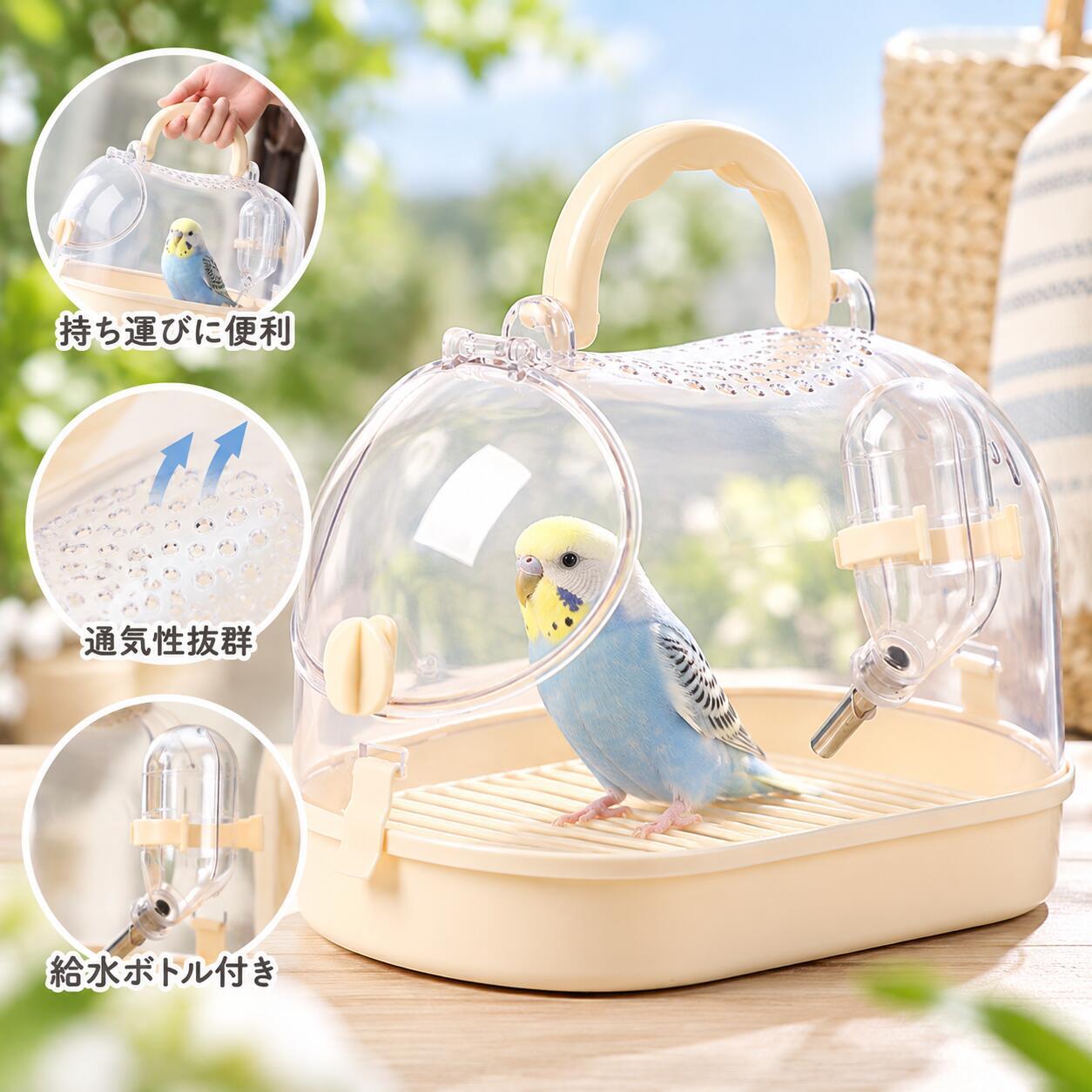 鳥用キャリーケース 小鳥用キャリー インコ 鳥かご バードキャリー お出かけ 通院 移動用 ケージ 給水ボトル付き 通気性 透明 持ち運び 小型鳥 オウム ペットキャリー