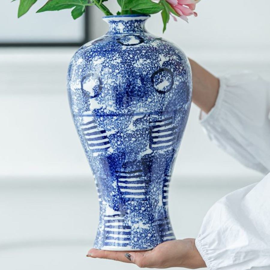 シノワズリ ピッチャー 花瓶 フラワースタンド ブルー＆ホワイト 陶器