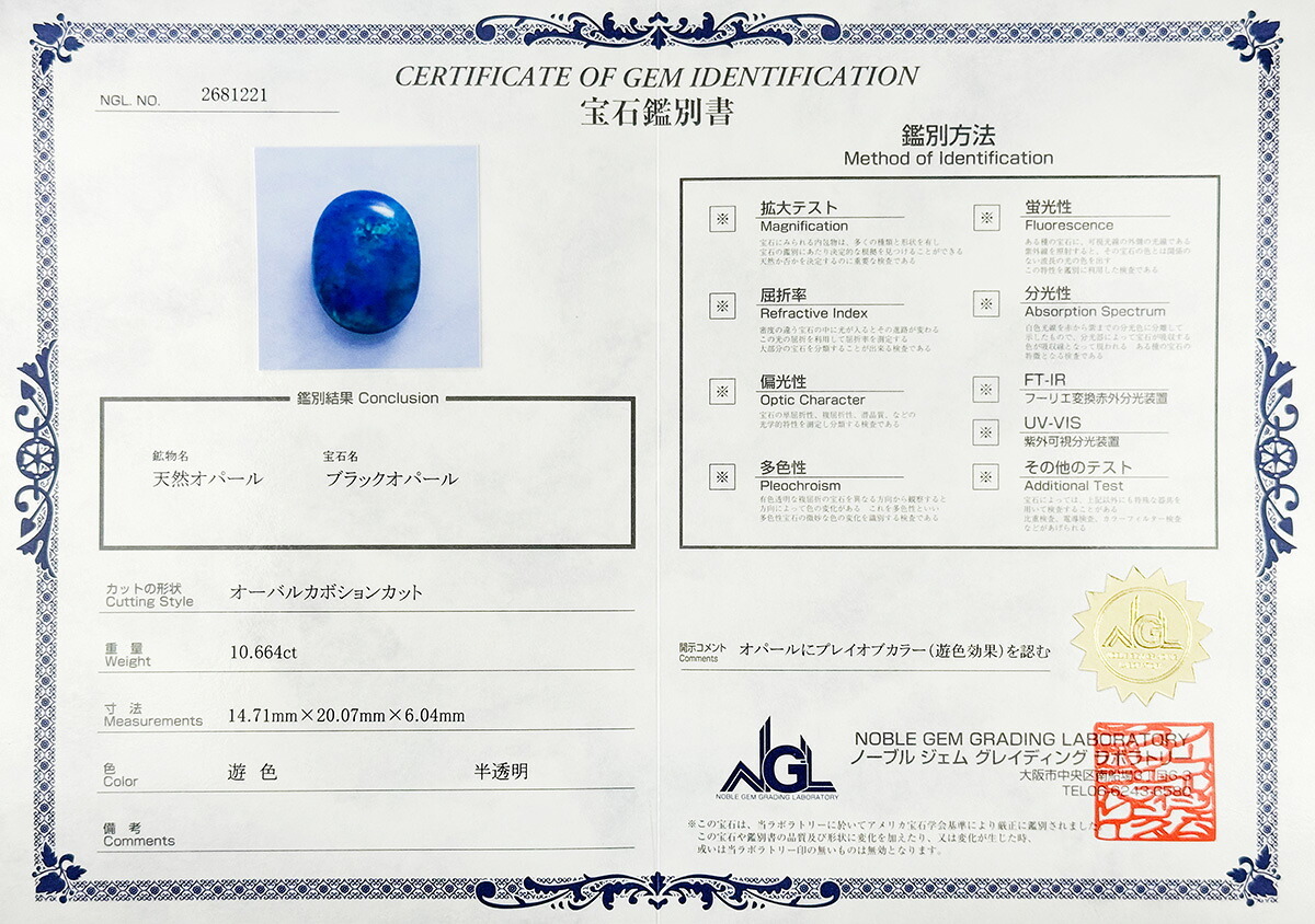 大粒 ブラックオパール 10.664ct ルース 裸石 宝石 高品質 オパール ブルー グリーン ブラック 希少 誕生石 10月 お守り ジュエリー ギフト