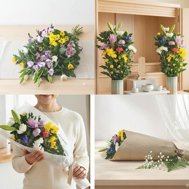 【花 お供え】【送料無料】生花　お供え花束＜和花A＞ 法要 御仏前 ご希望の色合い イメージで 花屋さんの手作り 画像配信 メッセージカードOK 北海道・沖縄・九州・四国・中国・離島への配送は不可