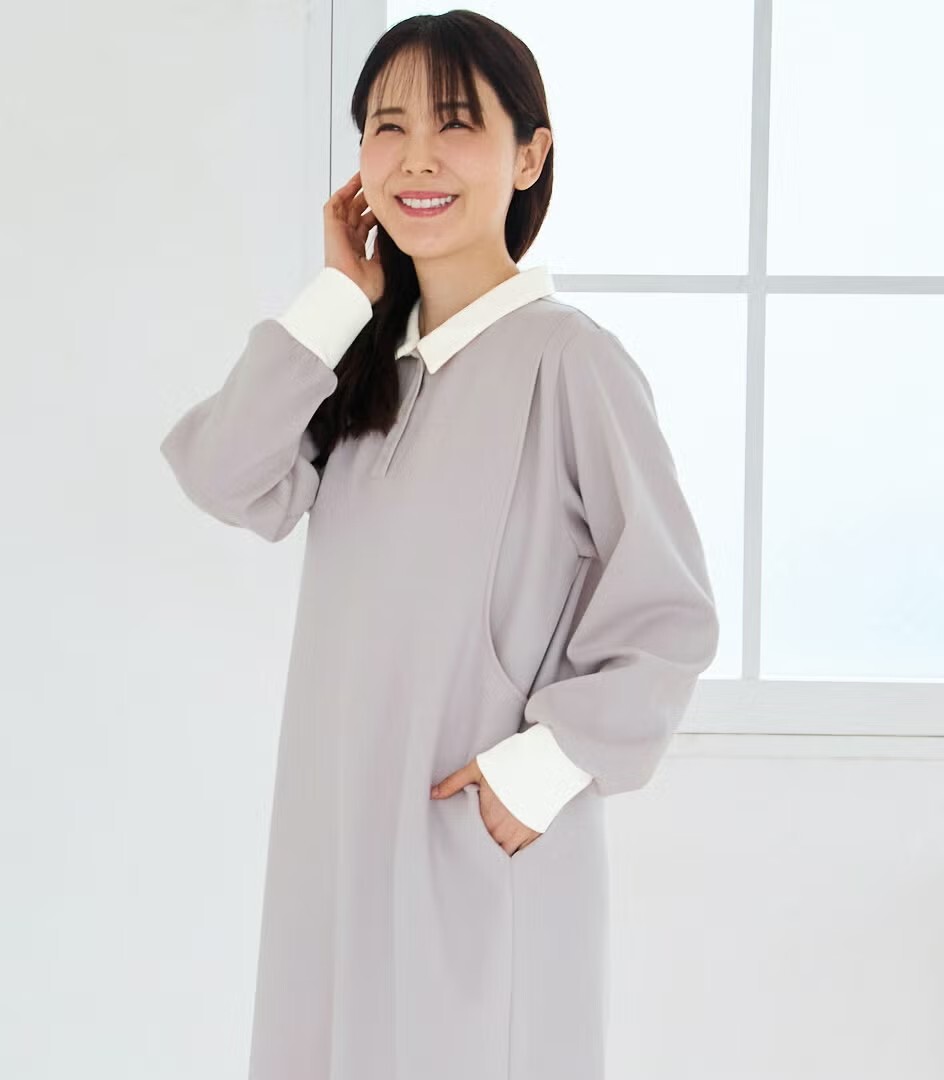 【送料無料】授乳服〈授乳〉ポロカラーワンピース