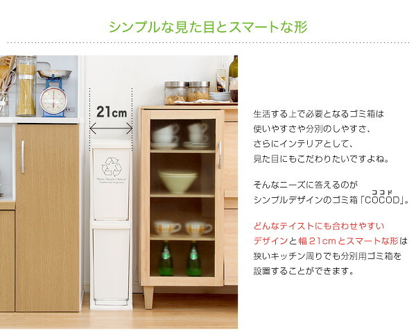 ゴミ箱 ダストボックス 日本製 縦型分別 2段 20L 幅21cm スリム 省スペース フタ付き フットペダル シンプル フラップ式 ペダル式 オープンタイプ 清潔感 プラスチック製