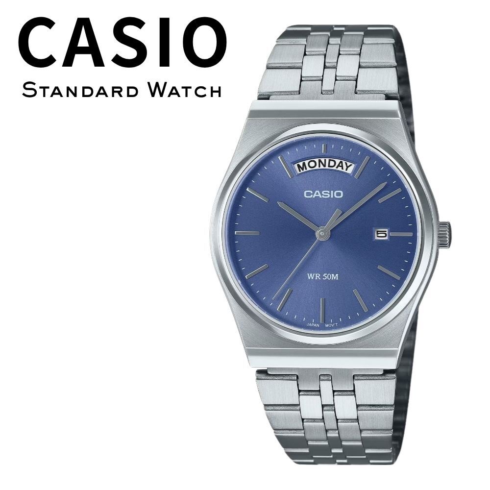 箱なし カシオ 腕時計 メンズ ブルー ネイビーブルー 青 シルバー デイデイト 曜日 日付 カレンダー アナログ CASIO 海外モデル 逆輸入 ビジネス 仕事 男性 プレゼント ギフト 成人 卒業 入学
