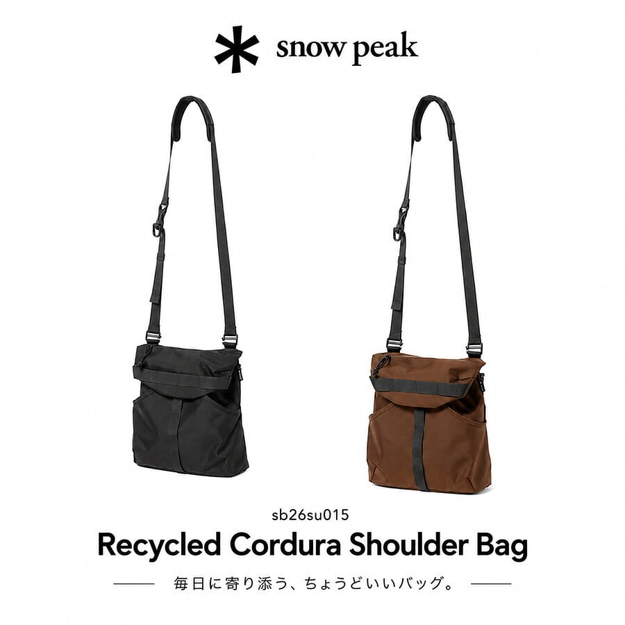 snowpeak Recycled Cordura Shoulder Bag ショルダーバッグ 斜め掛け 普段使い 使いやすい シンプル レディース メンズ ギフト プレゼント ブラック bb26su015