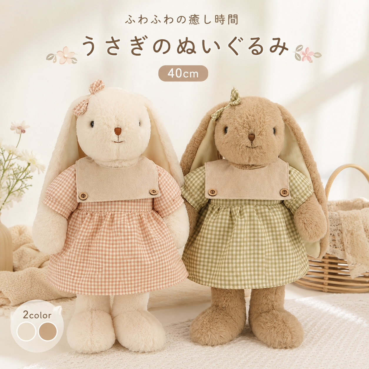 40cm うさぎ ぬいぐるみ ロングイヤー 着せ替え風 ワンピース ふわふわ アニマル 人形 かわいい インテリア おもちゃ 子供 女の子 誕生日 プレゼント ギフト