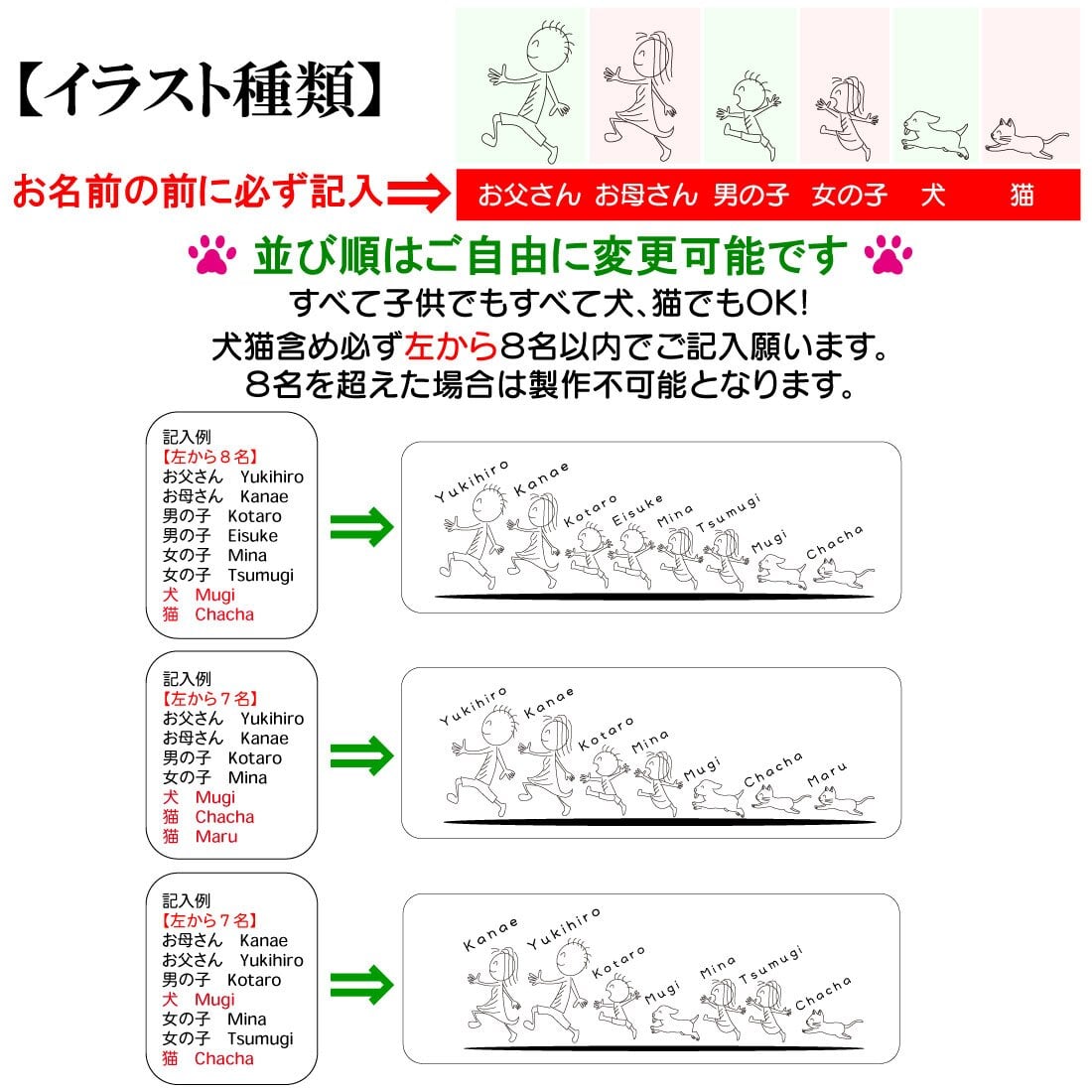 【Family Love】【FL27LED】間接照明 インテリア LED 名入れ 家族 犬 猫 ネーム 彫刻 アクリル 木製 ウッド  ナイトライト ON/OFFスイッチ 卓上 置物 おしゃれ  8人家族 全員 誕生 記念 お祝い お名前刻印  メッセージ 父の日 母の日 クリスマス プレゼント