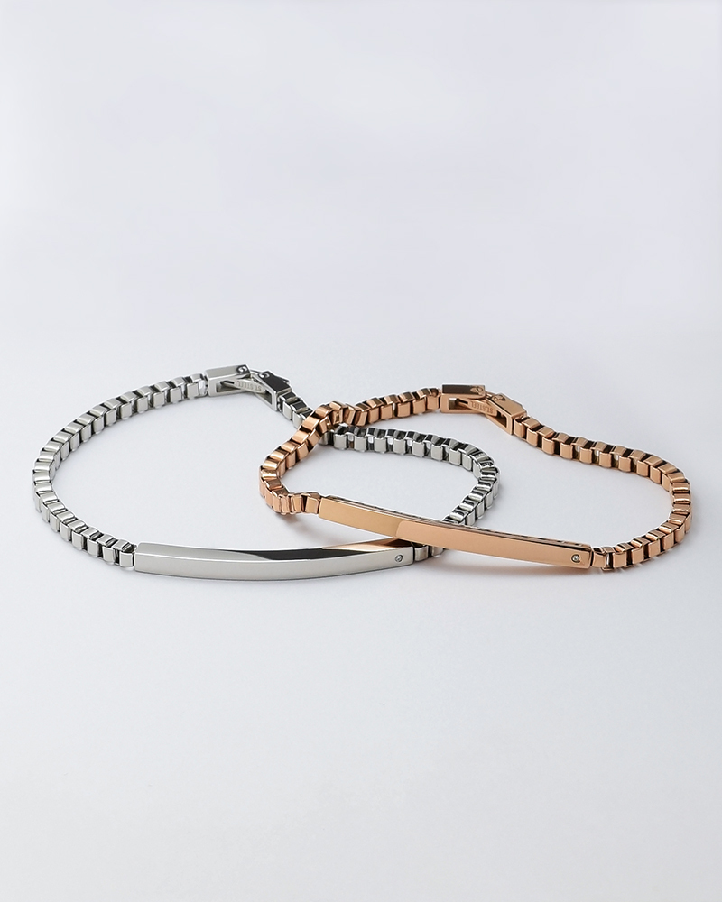 ペアブレスレット つけっぱなし 刻印 ステンレス 金属アレルギー ブランド 大人 ダイヤモンド シンプル IDプレート ボックスチェーン 金アレ サージカルステンレス 2本セット クリスマス 誕生日 記念日 プレゼント テラグラティア Terra-gratia PairBracelet【lstb015pair】