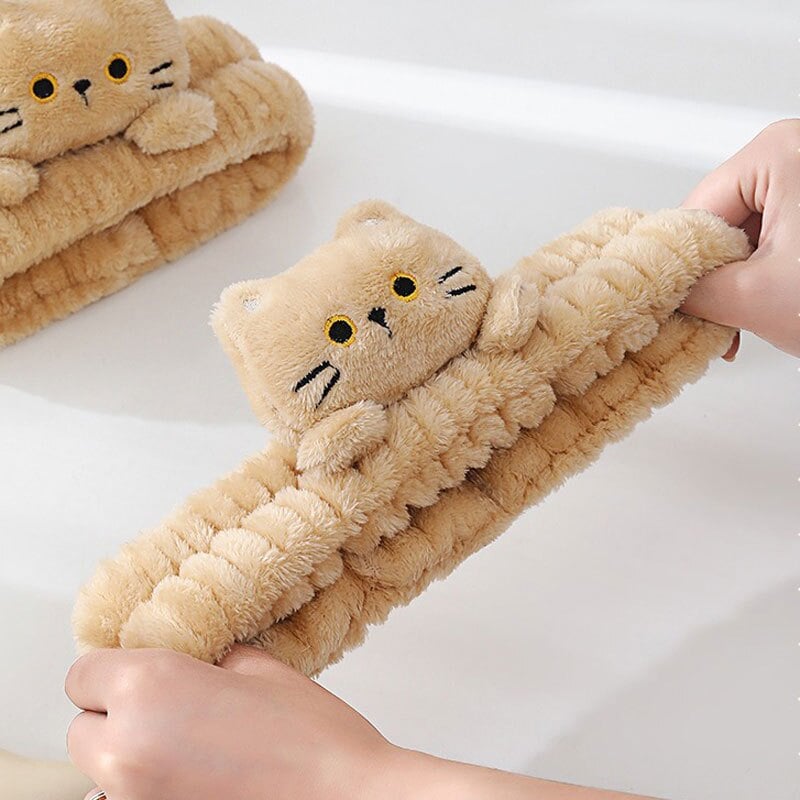 ヘアバンド 猫付き 洗顔  ターバン 吸水 ふわふわ かわいい  ヘアーバンド タオル地 風呂 汗止め タオル お風呂上り バスグッズ 化粧 おしゃれ 髪用 吸水ヘアバンド ヘアドライ 速乾 大人 プレゼント ギフト マスコット ぬいぐるみ