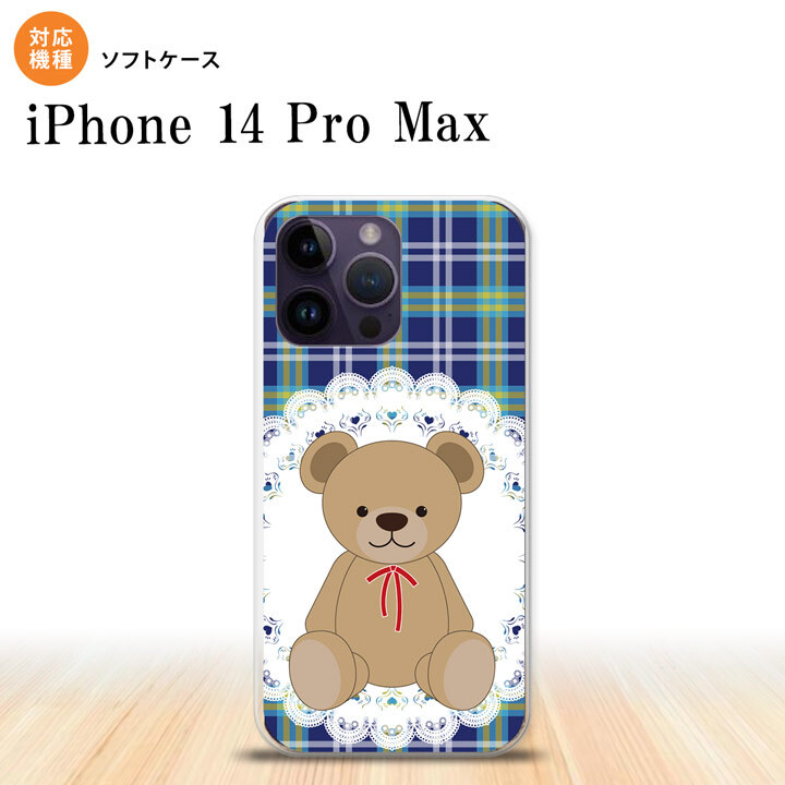 iPhone14 ProMax iPhone14 Pro Max スマホケース 背面ケースソフトケース くま チェック レース 青 2022年 9月発売 nk-i14pm-tp758