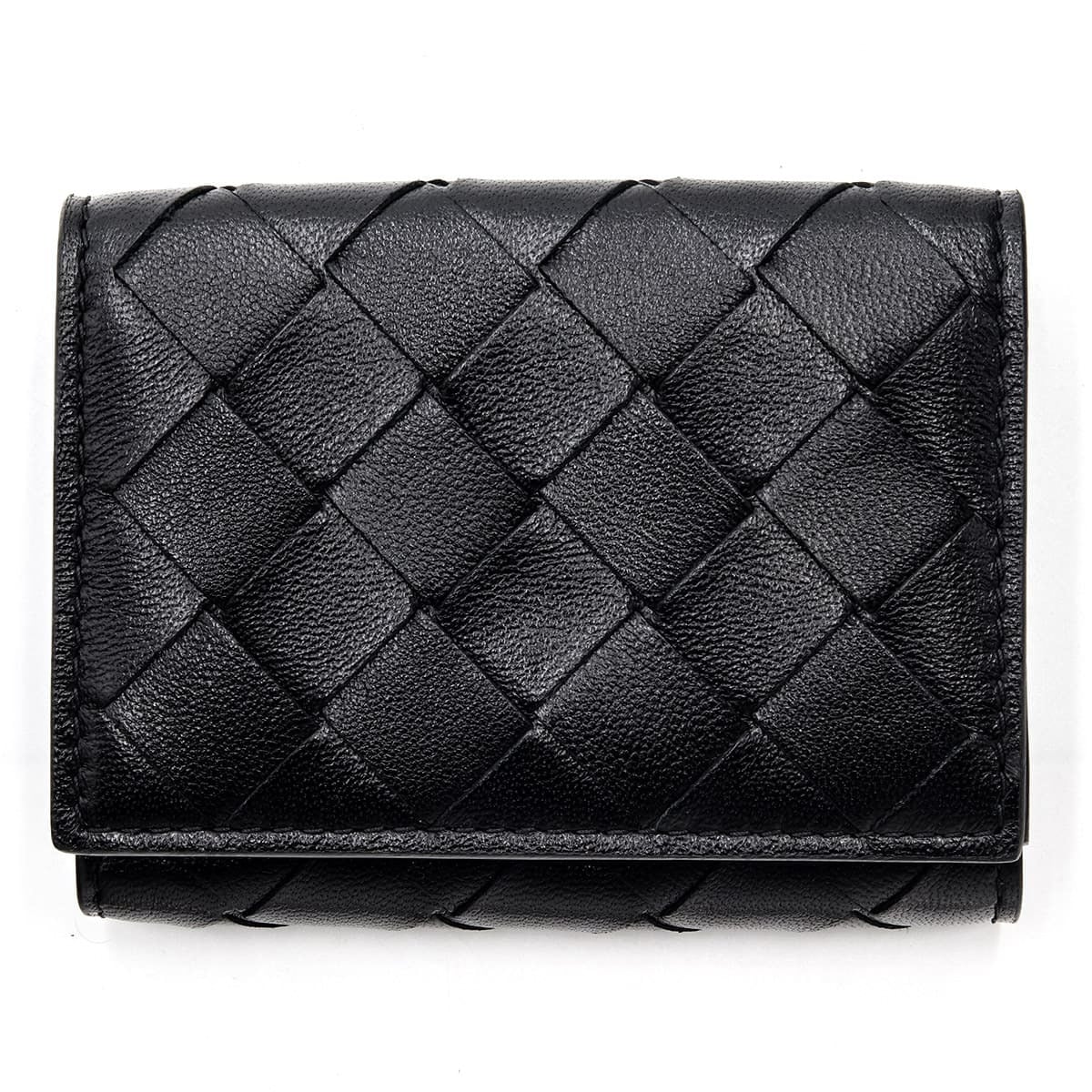 ボッテガヴェネタ BOTTEGA VENETA 三つ折り財布 イントレチャート メンズ レディース ブラック 黒 ミニ財布 小銭入れ付き カード入れ6つ ラムレザー 本革 スナップボタン 609285 V3UH1 8803