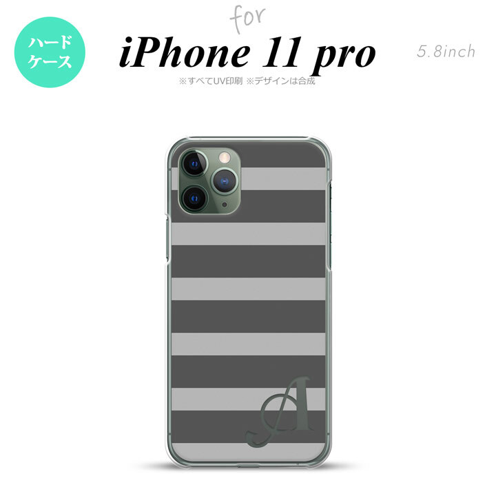 iPhone11Pro iPhone11 Pro スマホケース ハードケース ボーダー 大 グレー +アルファベット メンズ レディース nk-i11p-791i