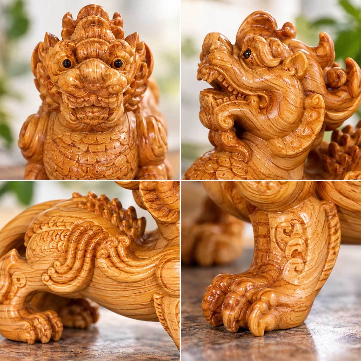 貔貅 置物 一対 天然木 木彫り 雌雄セット 金運 招財 蓄財 商売繁盛 風水 開運 玄関 リビング 店舗 オフィス 縁起物 瑞獣