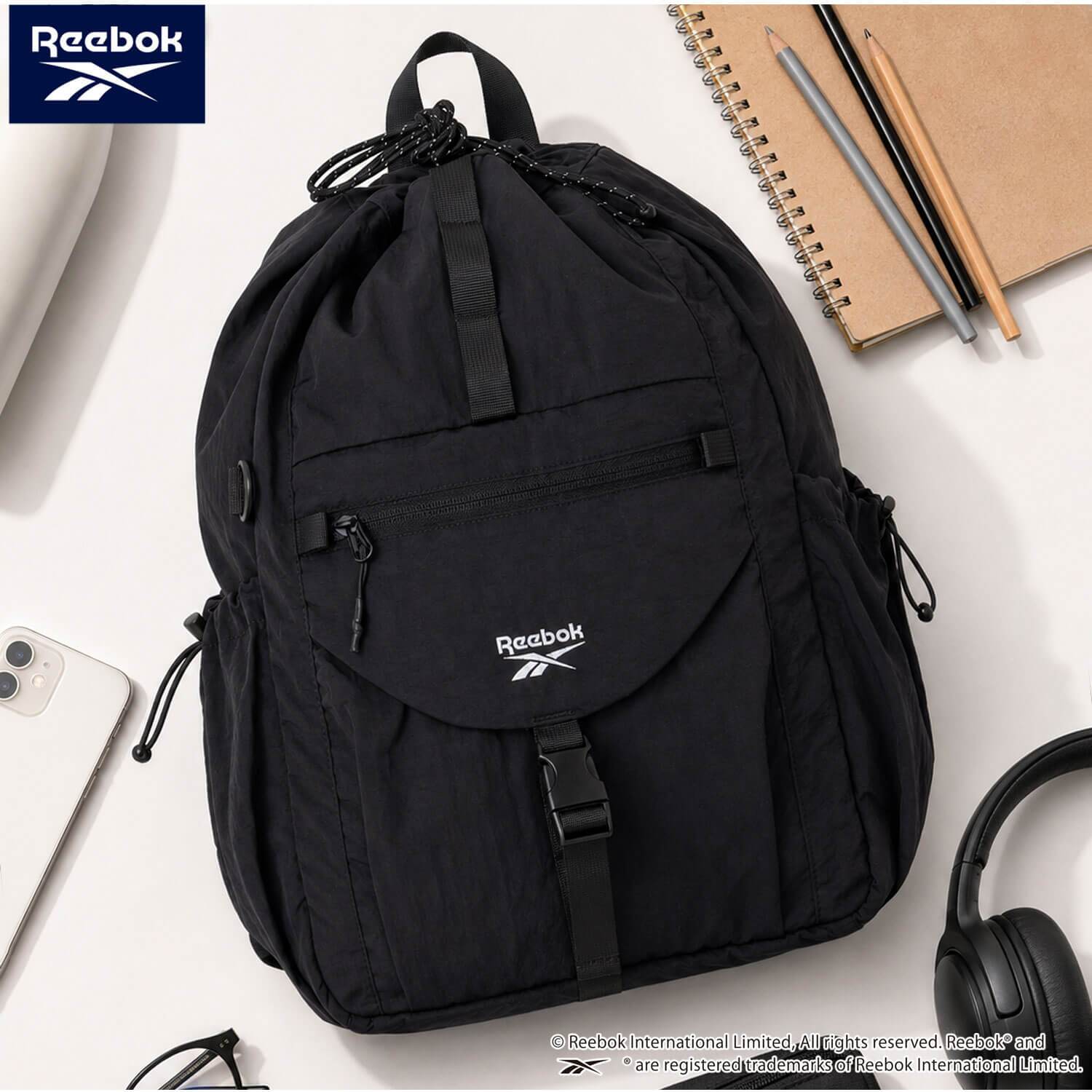 Reebok リーボック 3wayナイロンリュック ワンショルダーバッグ 約17L a4 軽量 軽い ドローコード 巾着 リュックサック レディース メンズ ユニセックス 通学 学生 高校生 通勤 大人 ナップサック シンプル アウトドア スポーツリュック ブランド 旅行 2026
