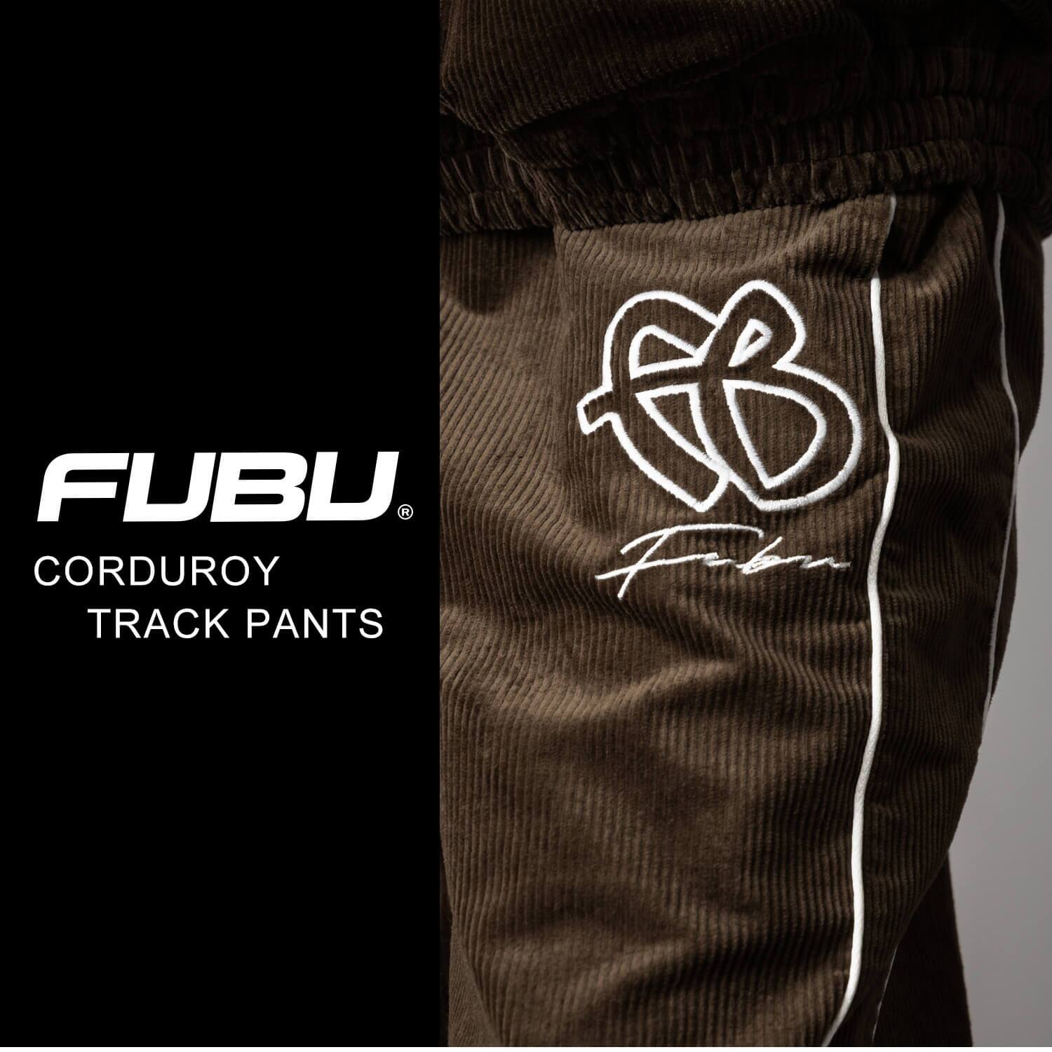  FUBU フブ トラックパンツ メンズ コーデュロイ ワイドパンツ ボトムス ブランド ロゴ ストリート ヒップホップ ダンス オーバーサイズ ビッグシルエット 秋冬 M L XL XXL 大きいサイズ 黒 fam-62502 レディース 2026FW karlas