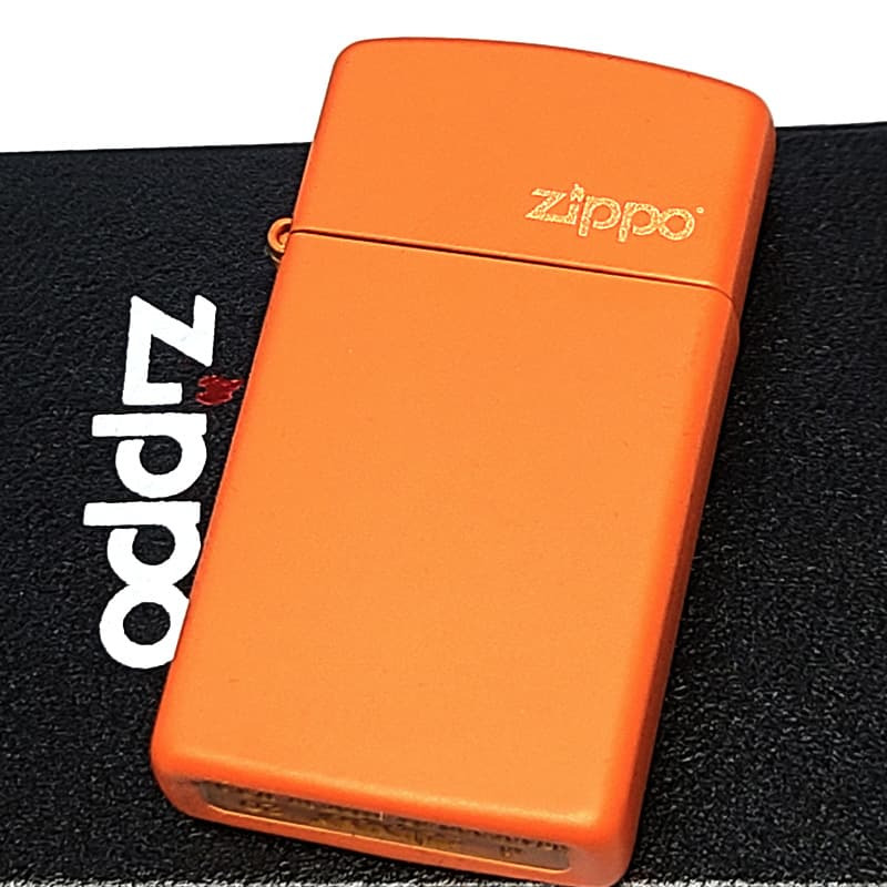 ZIPPO ライター スリム型 ジッポーロゴ マットオレンジ おしゃれ 艶消し 可愛い ギフト シンプル メンズ レディース プレゼント