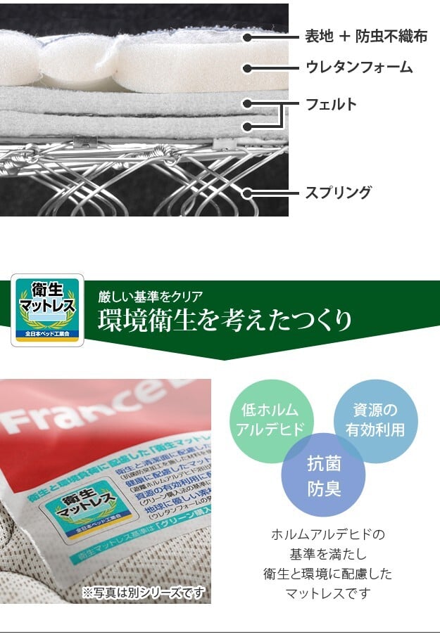 フランスベッド ツインサポートスプリングマットレス セミダブル 高密度連続スプリングマットレス 防ダニ 抗菌 防臭 寝具 日本製 国産 マットレスのみ ツインサポート