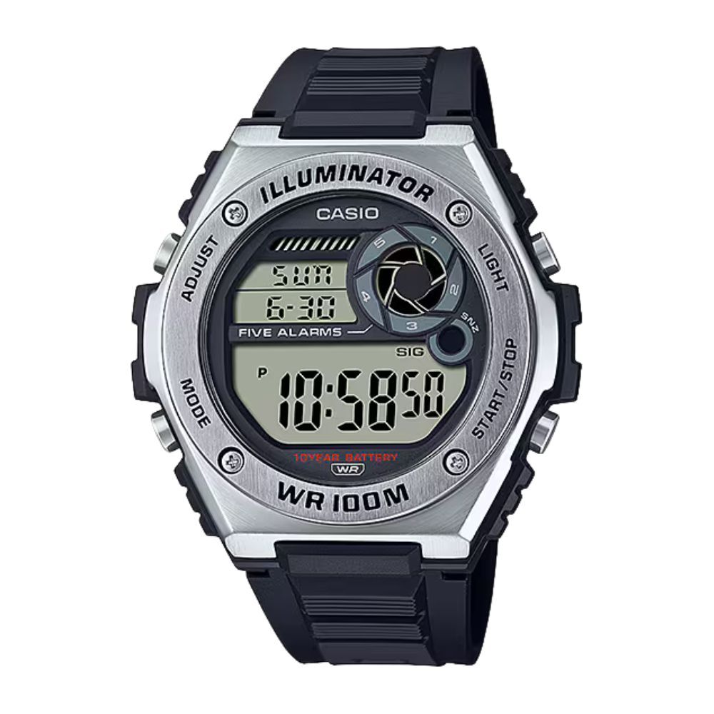カシオ 腕時計 メンズ ブラック シルバー デジタル CASIO 海外モデル 10年電池 100m防水 デュアルタイム ストップウォッチ タイマー アラーム LEDライト スポーツ プレゼント ギフト 収納ケース付き 成人 卒業 入学