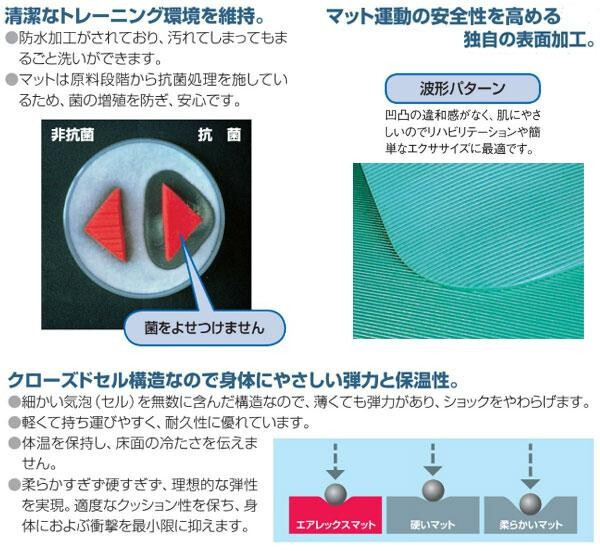フィットネスマット フィットライン180 AML-480 波形パターン ヨガマット トレーニングマット エクササイズマット ストレッチマット 抗菌仕様 軽量 滑らない 180cm 厚手 高弾力 衝撃吸収 ウォーターブルー