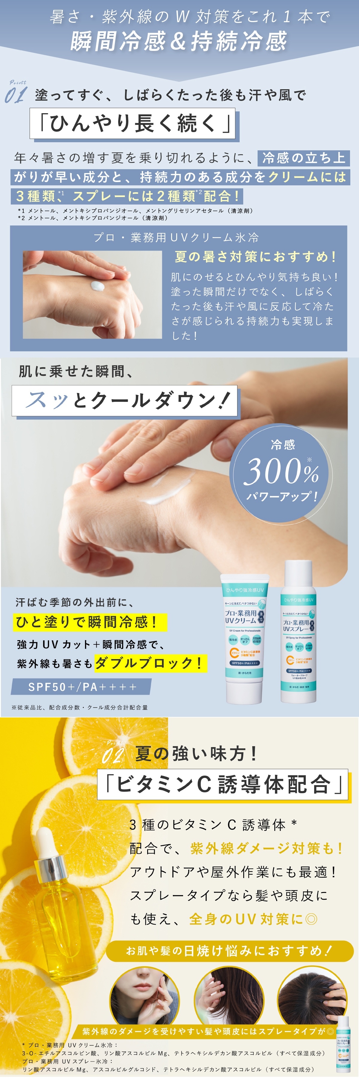 日焼け止め ヤーマン プロ・業務用 UVクリーム氷冷 2個セット SPF50＋ PA＋＋＋＋ 冷感 UVクリーム ひんやり 顔 体 全身 紫外線対策 UVケア 石けんで落とせる 保湿 ビタミンC誘導体 クールシトラス 女性 母 美容 誕生日 母の日 夏 プレゼント ギフト