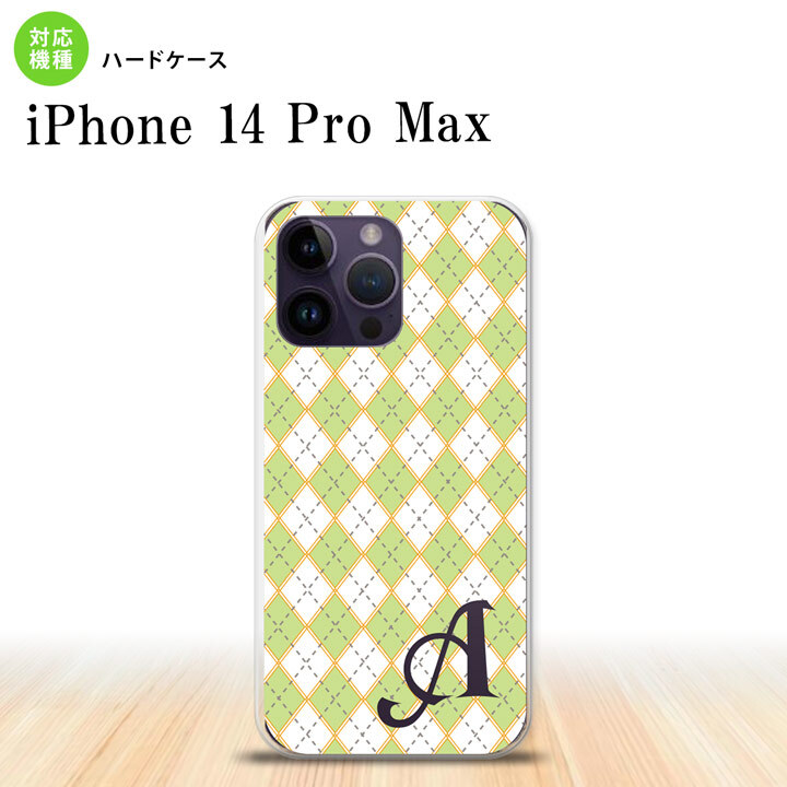 iPhone14 ProMax iPhone14 Pro Max スマホケース 背面ケース ハードケース アーガイル 緑 グレー +アルファベット 2022年 9月発売 nk-i14pm-1407i