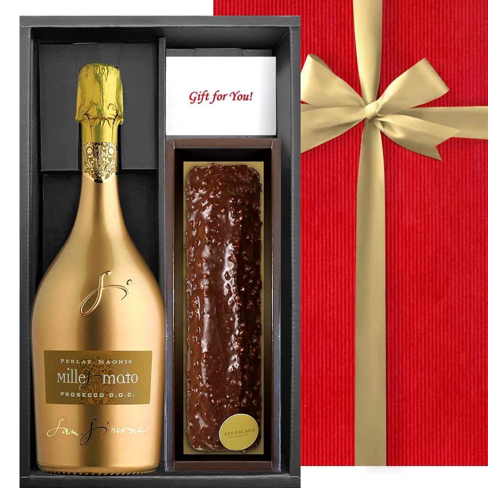 クリスマス ワインとケーキ スイーツギフトセット【無料 リボンラッピング メッセージカード】イタリア スパークリングワイン 「プロセッコ」 辛口 750ml チョコレートケーキ LES CACAOS ショコラ パウンドケーキ 焼菓子 洋菓子 ギフト箱付 結婚祝い 誕生日 結婚記念日 熨斗可 送料無料
