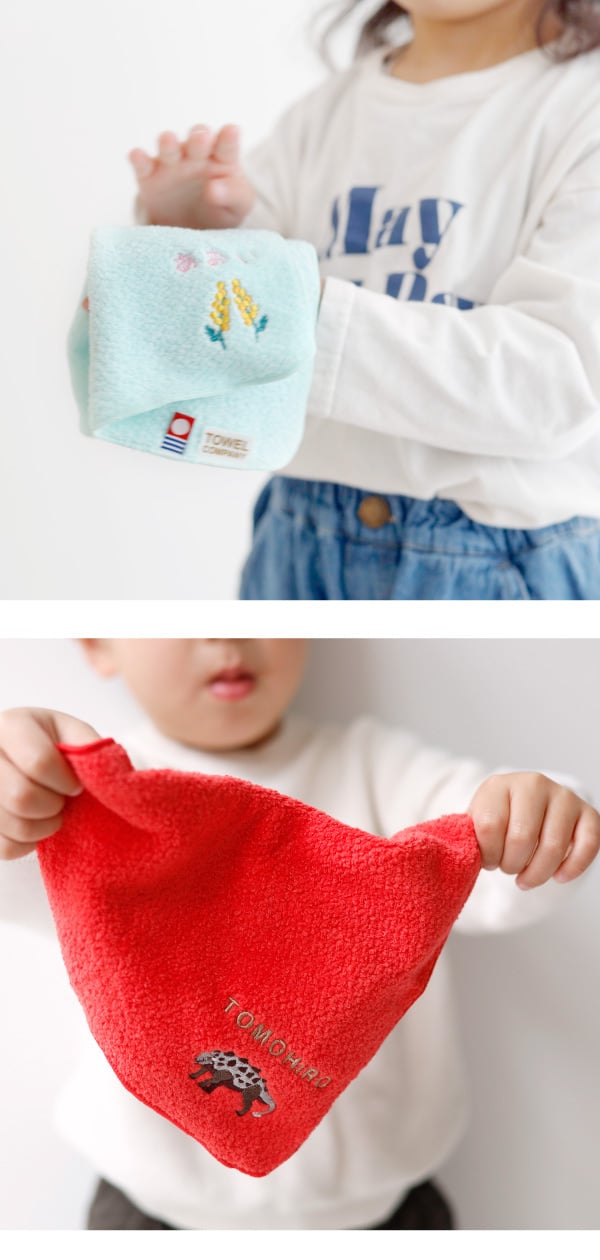 ハンカチ タオルハンカチ ネームタグ 名入れ 子供 刺繍 今治 ギフト セット プレゼント オリジナル 名前入り 女の子 男の子 恐竜 植物 花 入学 入園 保育園 小学校 学校 通学 通園 綿100% 3枚セット ラッピング 当日出荷