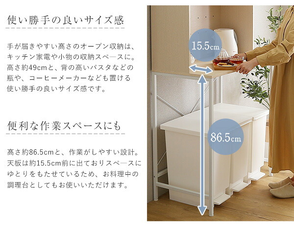 食器棚 ゴミ箱収納付き さわやかな30Lごみ箱上ラック ワイドタイプ FSK-T30L3--WHW ホワイトウォッシュ 幅81.5cmタイプ ホームテイスト ゴミ箱上ラック ゴミ箱ラック ゴミ箱上収納 キッチンラック キッチン収納 おしゃれ シンプル：
