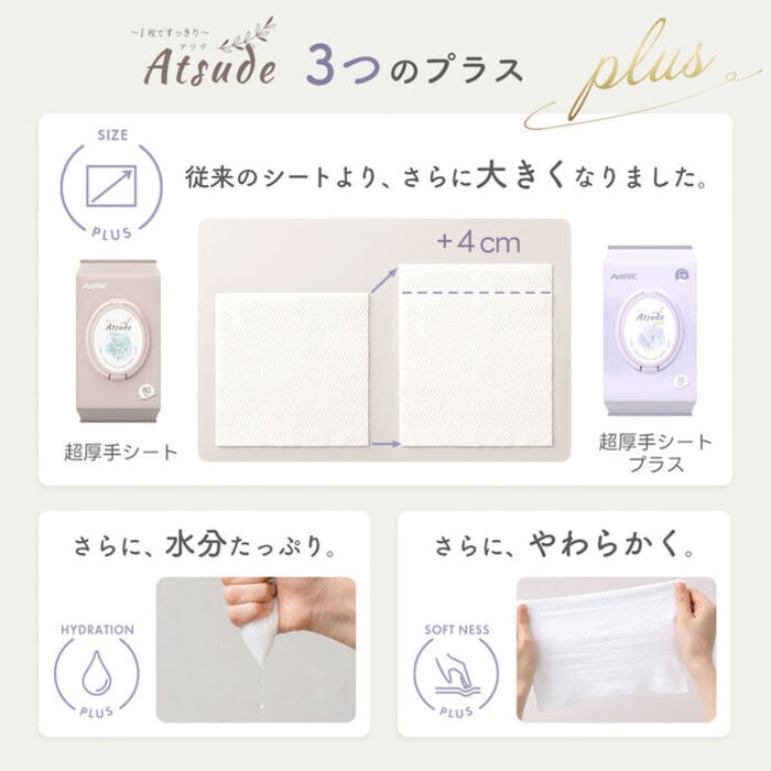 おしりふき 純水99％ 厚手 極厚 蓋つき 新生児 肌にやさしい Atsudeプラス 水分たっぷり WT007