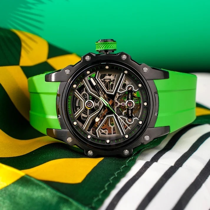 【正規品】MINBER ミンバー メンズ腕時計 自動巻き 3気圧防水 JC8005-04 グリーン ラバーベルト
