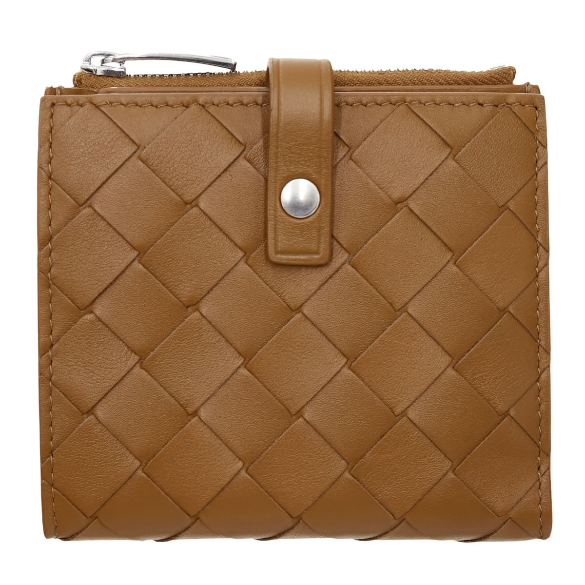 ボッテガヴェネタ BOTTEGA VENETA 二つ折り財布 レディース イントレチャート キャメル ブラウン 茶 小銭入れ付き ミニ財布 本革 ラムレザー ファスナー小銭入れ カード入れ6つ 600270 V48A1 2596