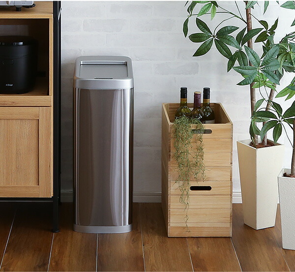 ゴミ箱 ダストボックス 自動開閉 50L シャッター式 ROCO ロコ ごみ箱 自動 センサー付き 蓋付き ふた付き 電動 自動センサー 電池式 省スペース ソフトクローズ ステンレス製 シルバー キッチン grga